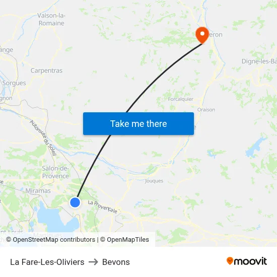 La Fare-Les-Oliviers to Bevons map