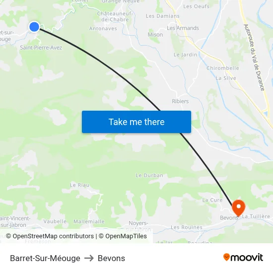 Barret-Sur-Méouge to Bevons map
