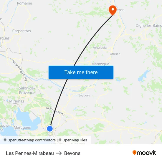 Les Pennes-Mirabeau to Bevons map