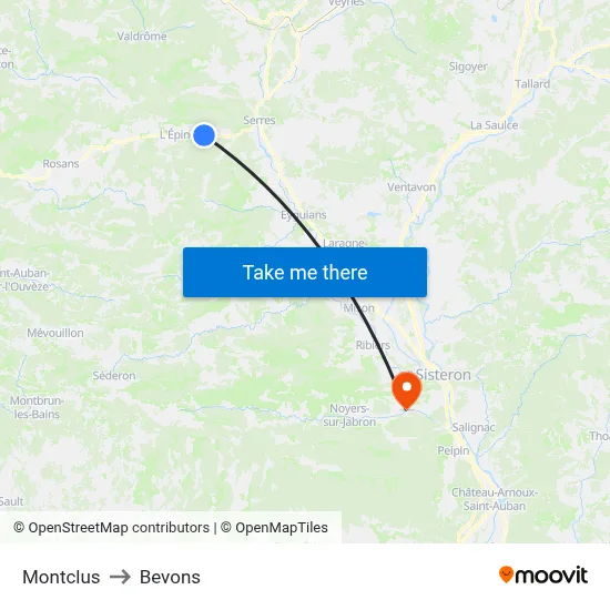 Montclus to Bevons map
