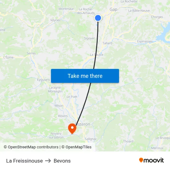La Freissinouse to Bevons map