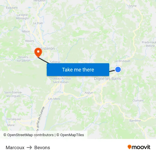 Marcoux to Bevons map