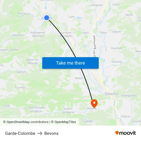 Garde-Colombe to Bevons map