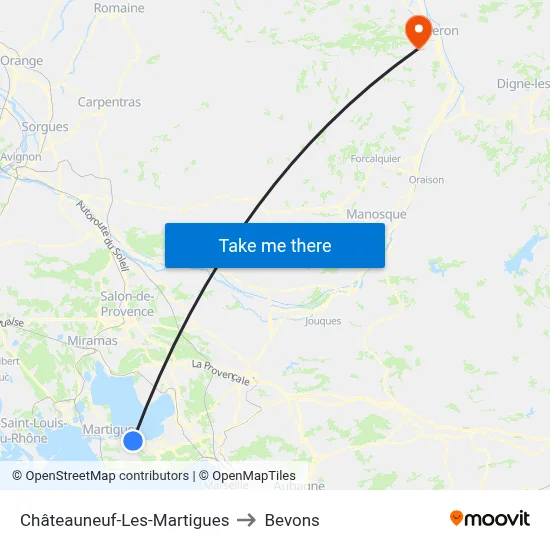 Châteauneuf-Les-Martigues to Bevons map