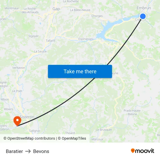 Baratier to Bevons map