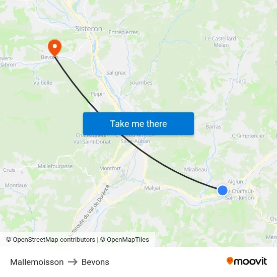 Mallemoisson to Bevons map