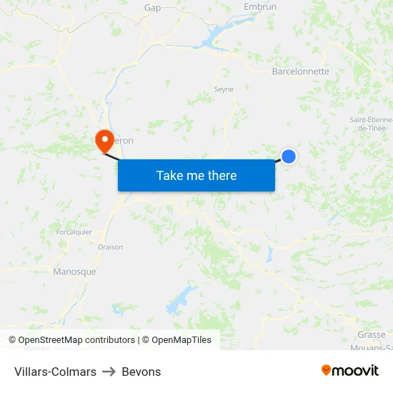 Villars-Colmars to Bevons map