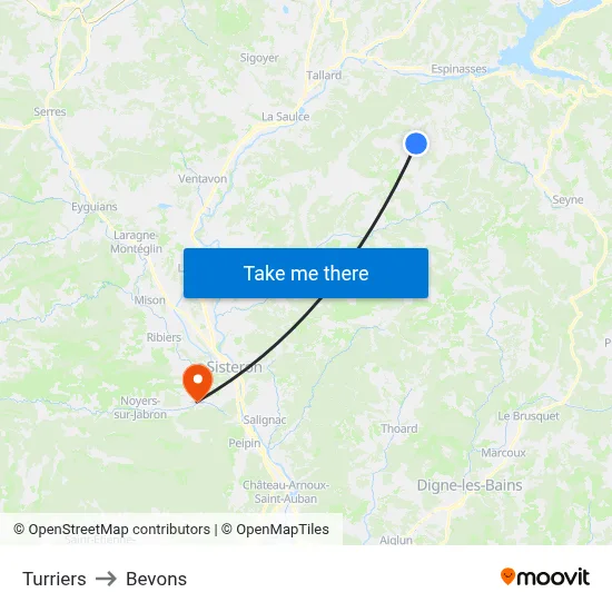 Turriers to Bevons map