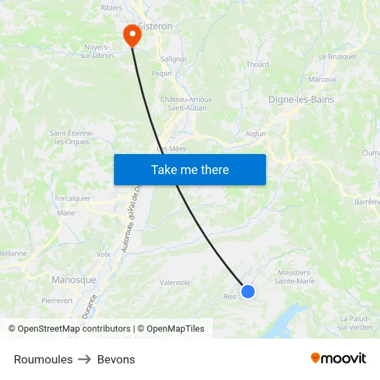 Roumoules to Bevons map
