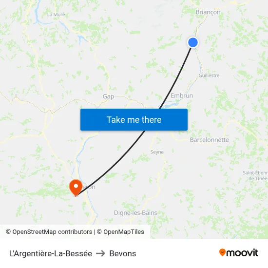 L'Argentière-La-Bessée to Bevons map