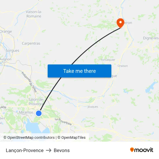 Lançon-Provence to Bevons map