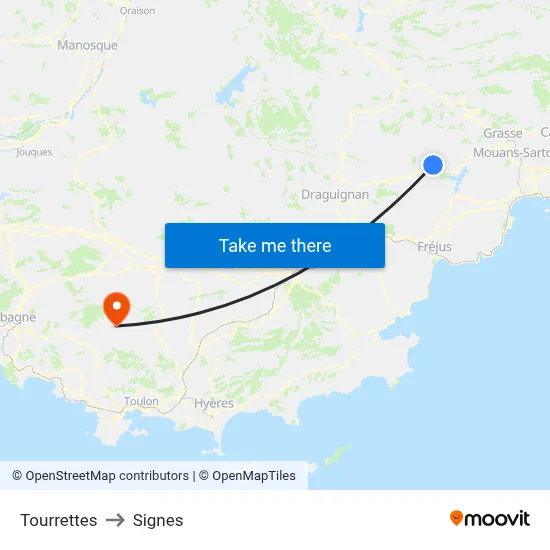 Tourrettes to Signes map