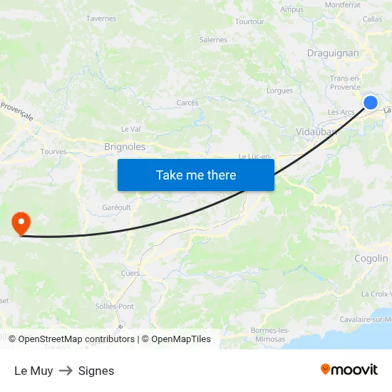 Le Muy to Signes map