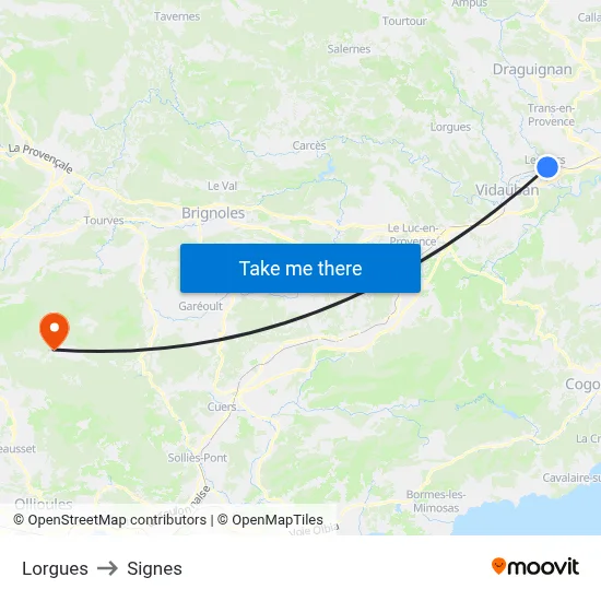 Lorgues to Signes map