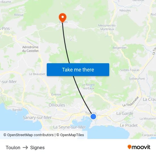 Toulon to Signes map