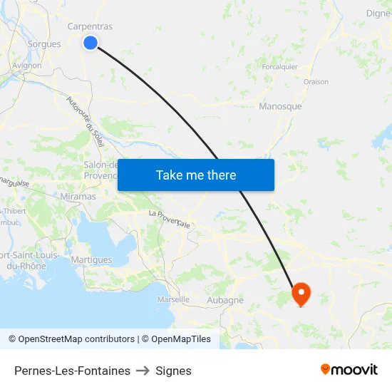 Pernes-Les-Fontaines to Signes map