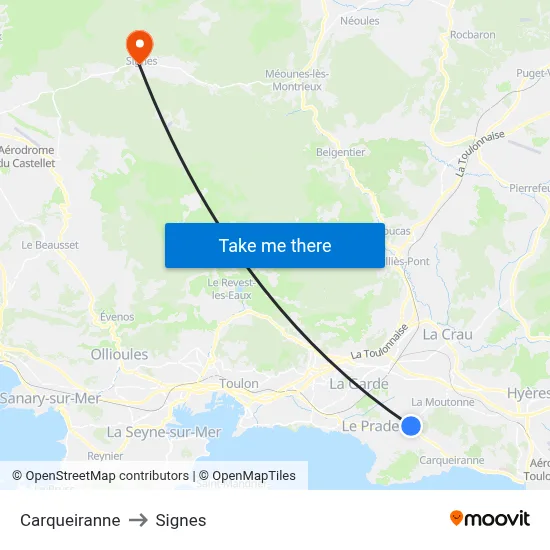 Carqueiranne to Signes map