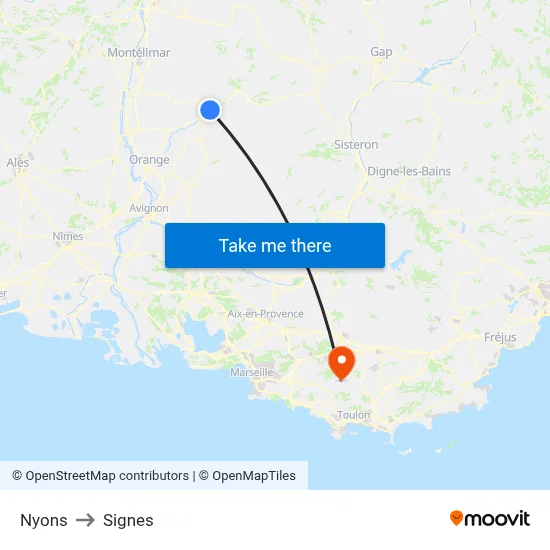 Nyons to Signes map