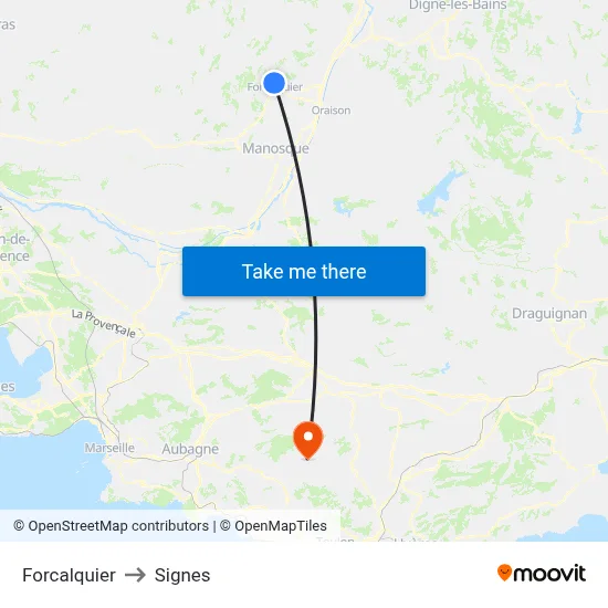 Forcalquier to Signes map
