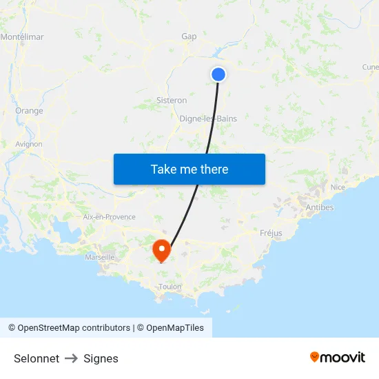 Selonnet to Signes map