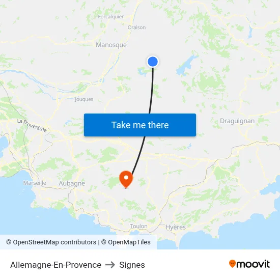 Allemagne-En-Provence to Signes map