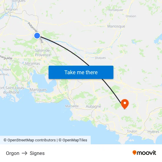 Orgon to Signes map