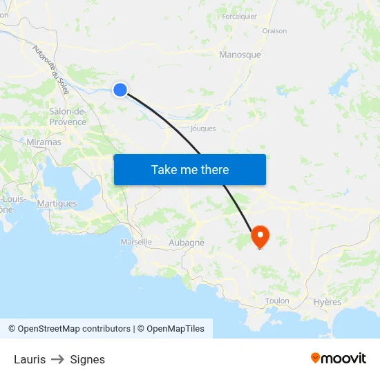 Lauris to Signes map