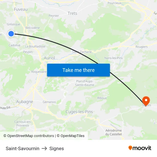 Saint-Savournin to Signes map