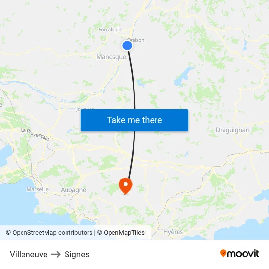 Villeneuve to Signes map