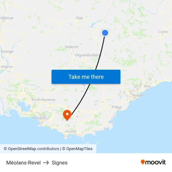 Méolans-Revel to Signes map