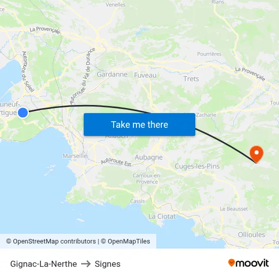 Gignac-La-Nerthe to Signes map