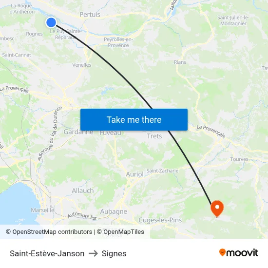 Saint-Estève-Janson to Signes map