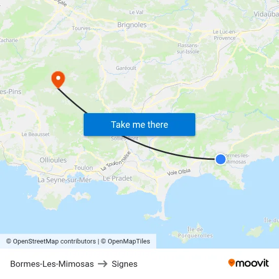 Bormes-Les-Mimosas to Signes map