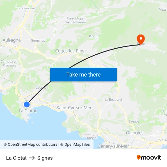 La Ciotat to Signes map