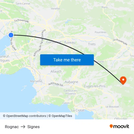 Rognac to Signes map