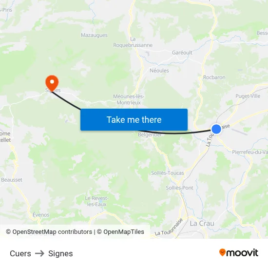 Cuers to Signes map