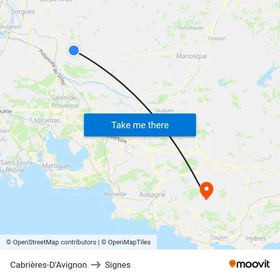 Cabrières-D'Avignon to Signes map