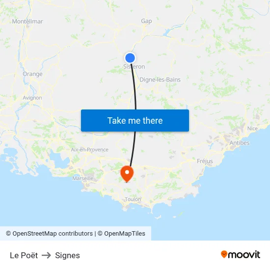 Le Poët to Signes map