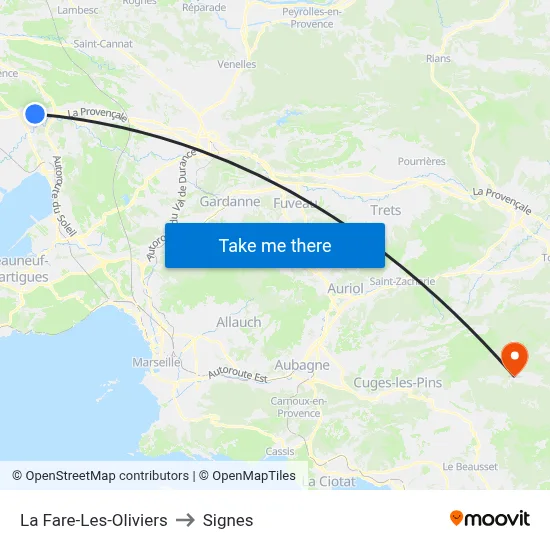 La Fare-Les-Oliviers to Signes map