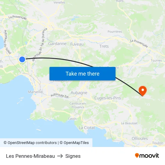Les Pennes-Mirabeau to Signes map