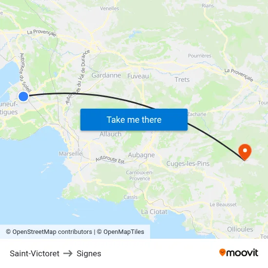 Saint-Victoret to Signes map