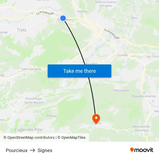 Pourcieux to Signes map