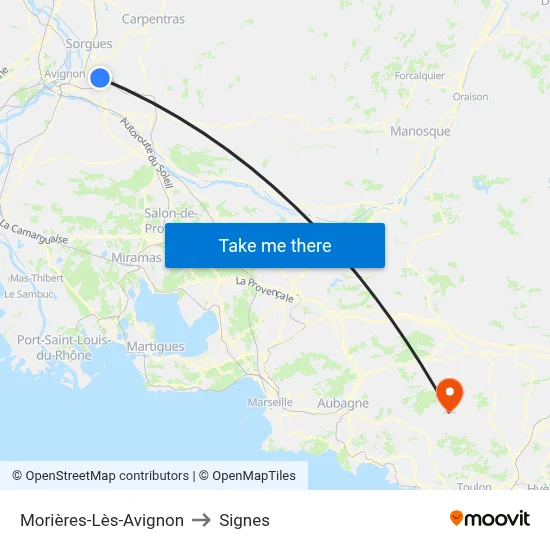 Morières-Lès-Avignon to Signes map