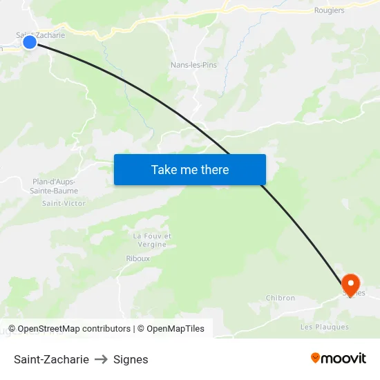 Saint-Zacharie to Signes map