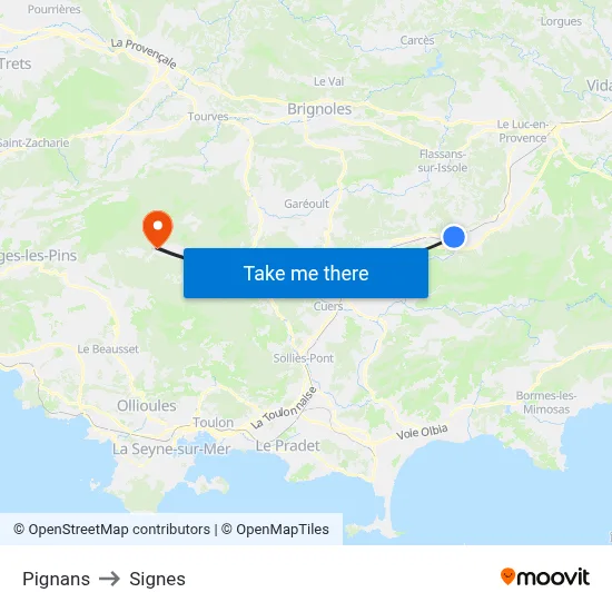 Pignans to Signes map