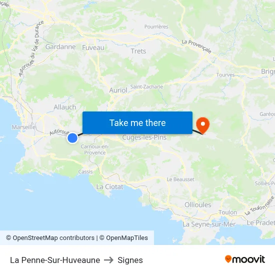 La Penne-Sur-Huveaune to Signes map