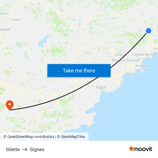 Gilette to Signes map