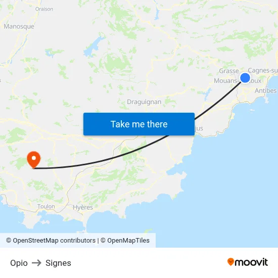 Opio to Signes map