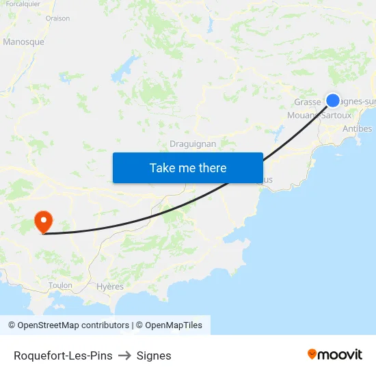 Roquefort-Les-Pins to Signes map
