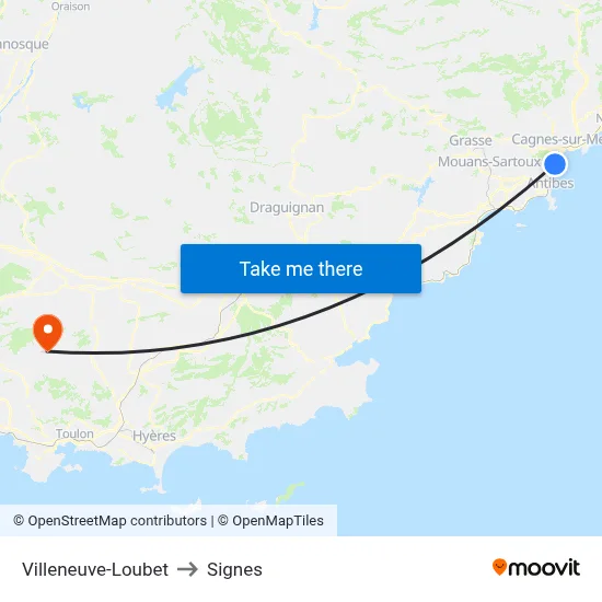Villeneuve-Loubet to Signes map